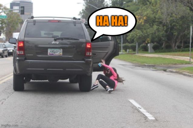Kicked Out of Car | HA HA! | image tagged in kicked out of car | made w/ Imgflip meme maker