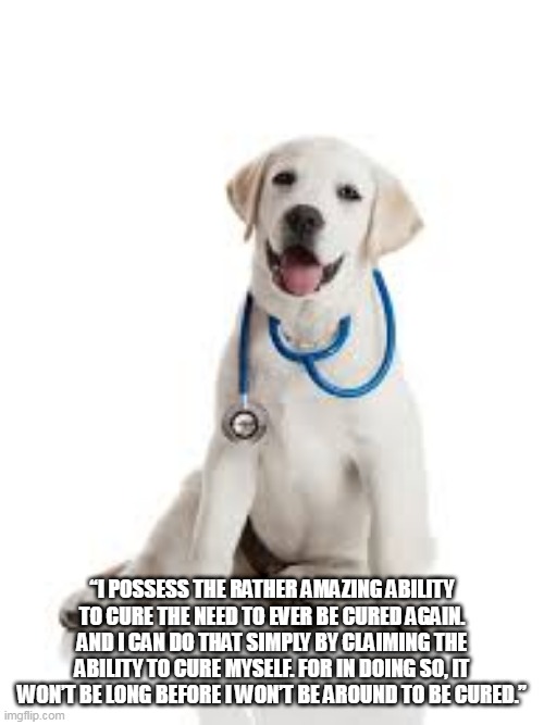 nurse | “I POSSESS THE RATHER AMAZING ABILITY TO CURE THE NEED TO EVER BE CURED AGAIN. AND I CAN DO THAT SIMPLY BY CLAIMING THE ABILITY TO CURE MYSELF. FOR IN DOING SO, IT WON’T BE LONG BEFORE I WON’T BE AROUND TO BE CURED.” | image tagged in nurse | made w/ Imgflip meme maker