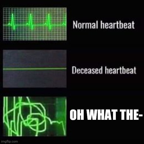 heartbeat rate | OH WHAT THE- | image tagged in heartbeat rate | made w/ Imgflip meme maker