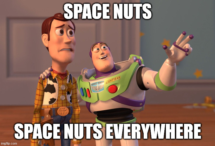 X, X Everywhere Meme | SPACE NUTS SPACE NUTS EVERYWHERE | image tagged in memes,x x everywhere | made w/ Imgflip meme maker