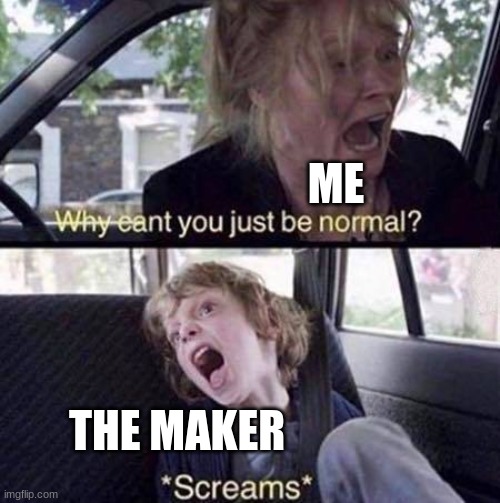 Why Can't You Just Be Normal | ME THE MAKER | image tagged in why can't you just be normal | made w/ Imgflip meme maker