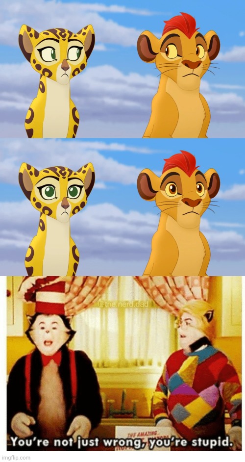 lion gu@rd is like hell | image tagged in kion and fuli side-eye,you're not just wrong your stupid,us-president-joe-biden,cancel the lion guard | made w/ Imgflip meme maker