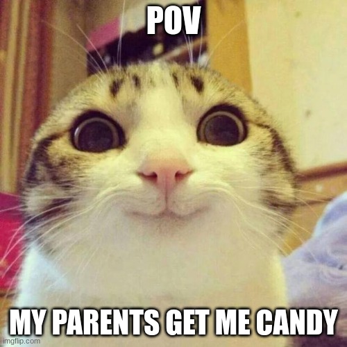 Smiling Cat Meme | POV; MY PARENTS GET ME CANDY | image tagged in memes,smiling cat | made w/ Imgflip meme maker