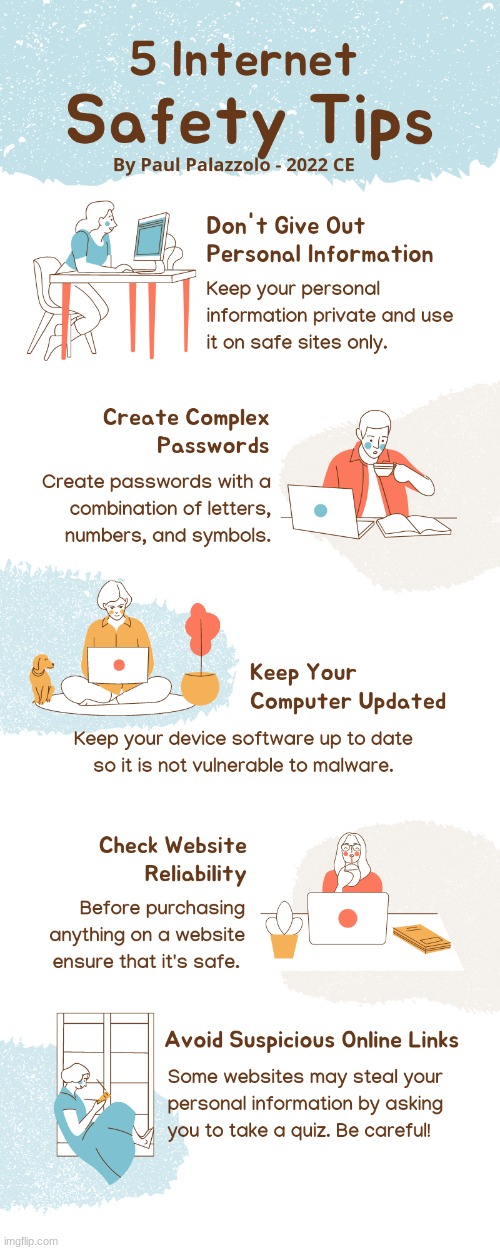 5 INTERNET SAFETY TIPS: By SimoTheFinlandized / Paul Palazzolo - 2022 CE | image tagged in simothefinlandized,internet,online safety,infographic,tips and tricks | made w/ Imgflip meme maker