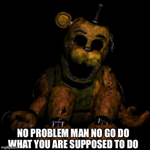 Golden freddy | NO PROBLEM MAN NO GO DO WHAT YOU ARE SUPPOSED TO DO | image tagged in golden freddy | made w/ Imgflip meme maker