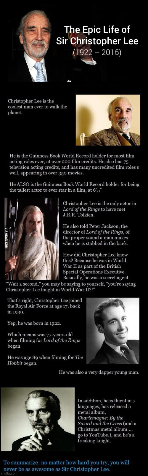 THE EPIC LIFE OF SIR CHRISTOPHER LEE (1922 - 2015) | image tagged in simothefinlandized,signature look of superiority,actors,christopher lee,biography,infographic | made w/ Imgflip meme maker