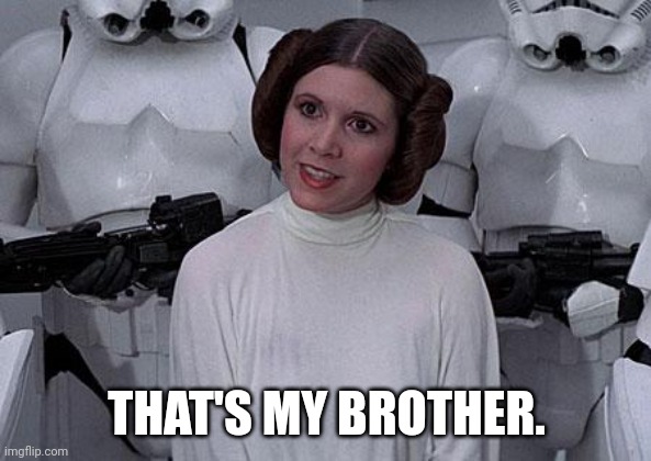 Princess Leia | THAT'S MY BROTHER. | image tagged in princess leia | made w/ Imgflip meme maker