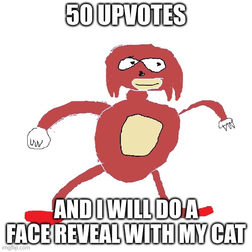 Knackles | 50 UPVOTES; AND I WILL DO A FACE REVEAL WITH MY CAT | image tagged in ugandan knuckles,sanic,dead memes,face reveal,grumpy cat,kittens | made w/ Imgflip meme maker
