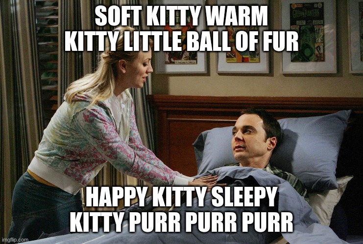 it worked heres a meme for sick ppl | SOFT KITTY WARM KITTY LITTLE BALL OF FUR HAPPY KITTY SLEEPY KITTY PURR PURR PURR | image tagged in kitty | made w/ Imgflip meme maker