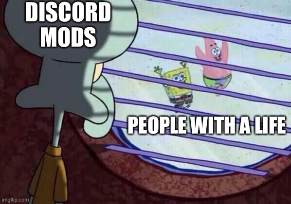 Squidward window | DISCORD MODS; PEOPLE WITH A LIFE | image tagged in squidward window,discord | made w/ Imgflip meme maker