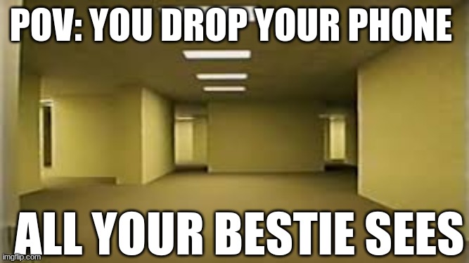 The backrooms | POV: YOU DROP YOUR PHONE; ALL YOUR BESTIE SEES | image tagged in the backrooms | made w/ Imgflip meme maker