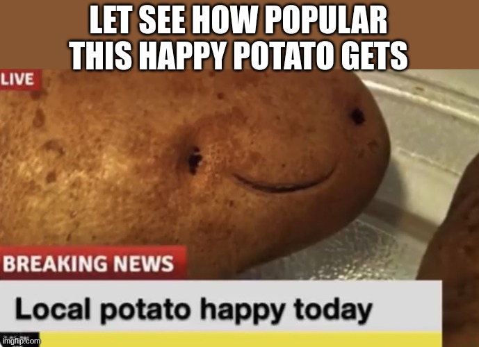 i am not asking for upvotes. please just have a good day. | LET SEE HOW POPULAR THIS HAPPY POTATO GETS | image tagged in local potato happy today | made w/ Imgflip meme maker