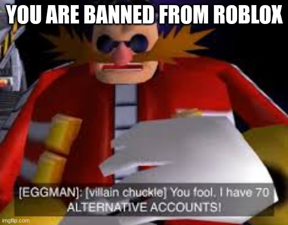 70 alternative acounts | YOU ARE BANNED FROM ROBLOX | image tagged in eggman alternative accounts | made w/ Imgflip meme maker