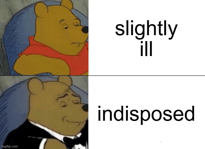 fancy talk | slightly ill; indisposed | image tagged in memes,tuxedo winnie the pooh | made w/ Imgflip meme maker