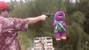 Barney getting a gun pointed at his head Blank Meme Template