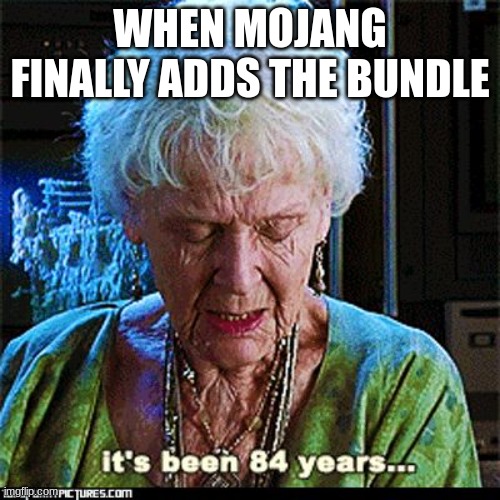 It's Been 84 Years | WHEN MOJANG FINALLY ADDS THE BUNDLE | image tagged in it's been 84 years | made w/ Imgflip meme maker