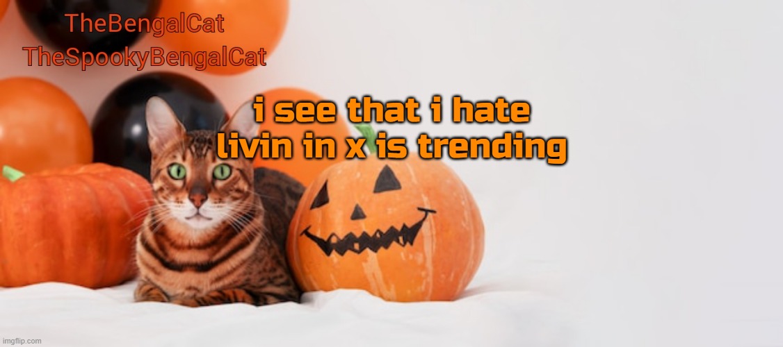 TheSpookyBengalCat annoucment template | i see that i hate livin in x is trending | image tagged in thespookybengalcat annoucment template | made w/ Imgflip meme maker