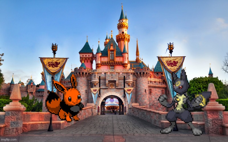 eeveelution story: disneyland | image tagged in disneyland,pokemon | made w/ Imgflip meme maker