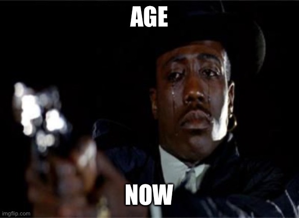 Crying Wesley Snipes | AGE NOW | image tagged in crying wesley snipes | made w/ Imgflip meme maker