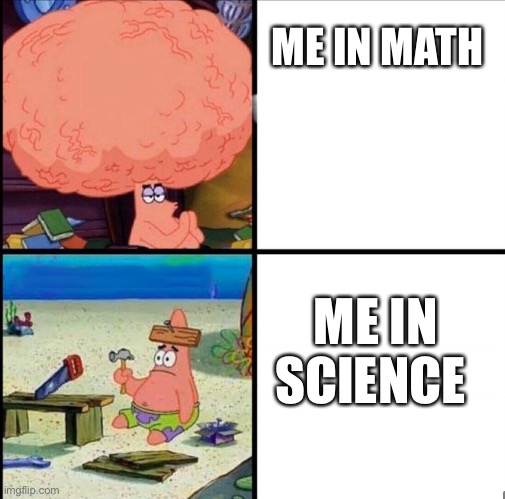 patrick big brain | ME IN MATH; ME IN SCIENCE | image tagged in patrick big brain | made w/ Imgflip meme maker