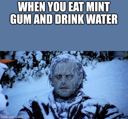 Freezing cold | WHEN YOU EAT MINT GUM AND DRINK WATER | image tagged in freezing cold | made w/ Imgflip meme maker