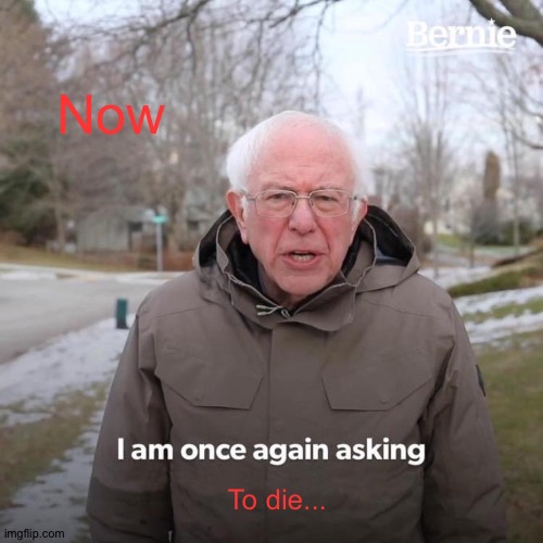 Bernie I Am Once Again Asking For Your Support | Now; To die... | image tagged in memes,bernie i am once again asking for your support | made w/ Imgflip meme maker