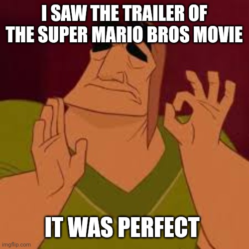 The trailer was gold FR | I SAW THE TRAILER OF THE SUPER MARIO BROS MOVIE; IT WAS PERFECT | image tagged in when it hits just perfect,super mario bros,universal studios,nintendo,movie,mario | made w/ Imgflip meme maker