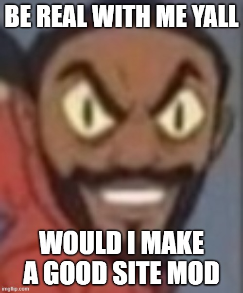 goofy ahhh | BE REAL WITH ME YALL; WOULD I MAKE A GOOD SITE MOD | image tagged in goofy ahhh | made w/ Imgflip meme maker
