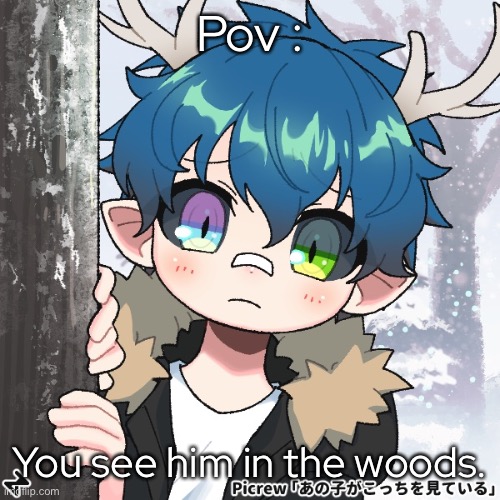 (no romance, erp, or joke) | Pov :; You see him in the woods. | made w/ Imgflip meme maker