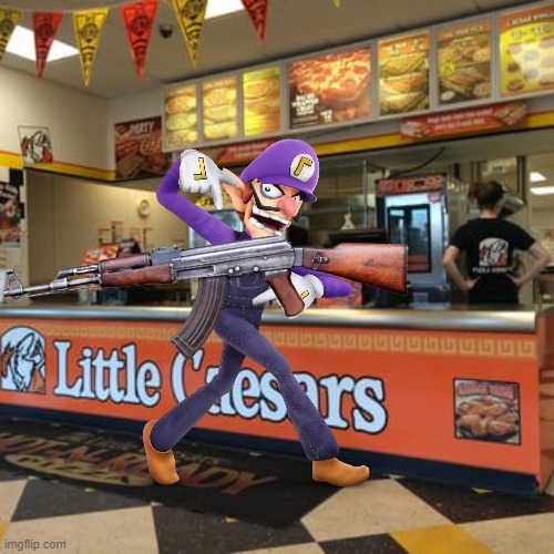Waluigi realized his Little Caesars pizza wasn't coming hot and ready.mp3 | image tagged in little caesars,waluigi | made w/ Imgflip meme maker