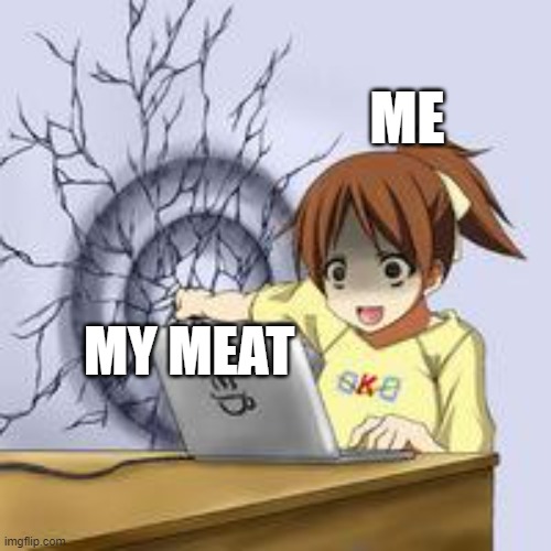 Anime wall punch | ME; MY MEAT | image tagged in anime wall punch | made w/ Imgflip meme maker