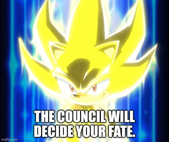 Super Sonic meme | THE COUNCIL WILL DECIDE YOUR FATE. | image tagged in super sonic meme | made w/ Imgflip meme maker