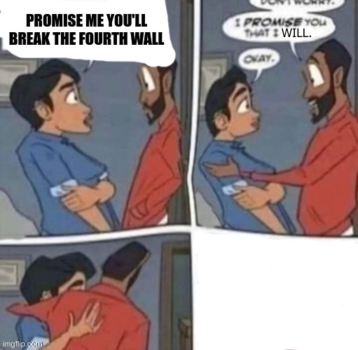 he never listens to her | PROMISE ME YOU'LL BREAK THE FOURTH WALL; WILL. | image tagged in memes,funny,promise me you wont blank,fourth wall,brown,niggle | made w/ Imgflip meme maker