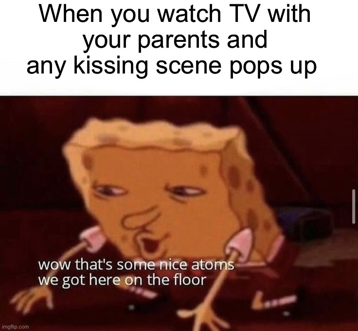 When you watch TV with
your parents and any kissing scene pops up | image tagged in memes,funny | made w/ Imgflip meme maker