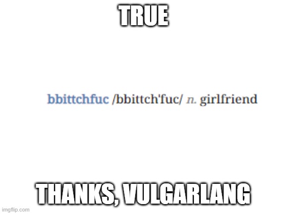bruh | TRUE; THANKS, VULGARLANG | image tagged in blank white template,vulgarlang | made w/ Imgflip meme maker
