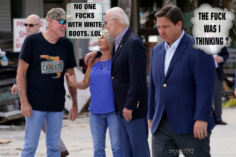 image tagged in florida,president biden,ron desantis,qanon cult,boots,clown car republicans | made w/ Imgflip meme maker