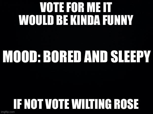 Black background | VOTE FOR ME IT WOULD BE KINDA FUNNY; MOOD: BORED AND SLEEPY; IF NOT VOTE WILTING ROSE | image tagged in black background | made w/ Imgflip meme maker