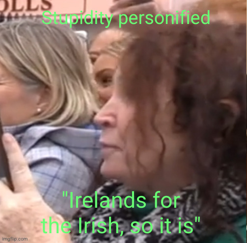 Irish woman in Belfast | Stupidity personified; "Irelands for the Irish, so it is" | image tagged in irish | made w/ Imgflip meme maker