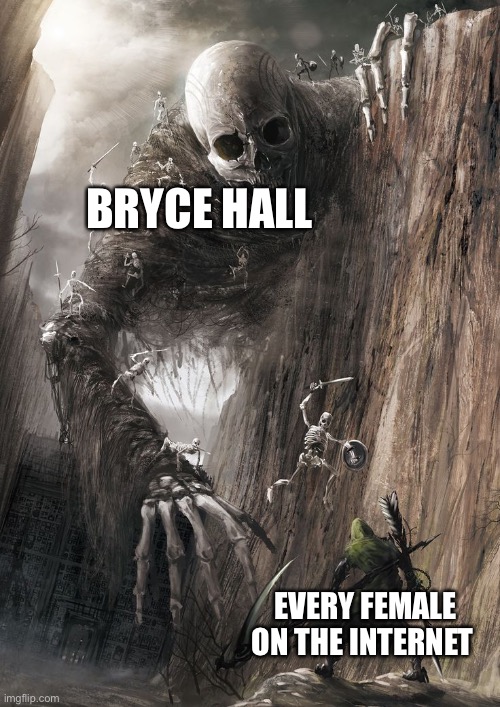 giant monster | BRYCE HALL; EVERY FEMALE ON THE INTERNET | image tagged in giant monster | made w/ Imgflip meme maker