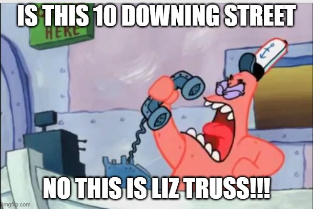 Liz truss meme | IS THIS 10 DOWNING STREET; NO THIS IS LIZ TRUSS!!! | image tagged in no this is patrick | made w/ Imgflip meme maker