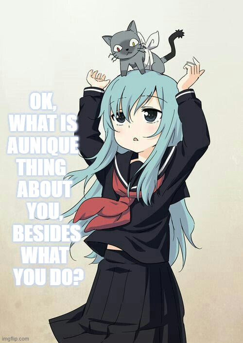 OK, WHAT IS AUNIQUE THING   ABOUT   YOU,    BESIDES  WHAT    YOU DO? | made w/ Imgflip meme maker