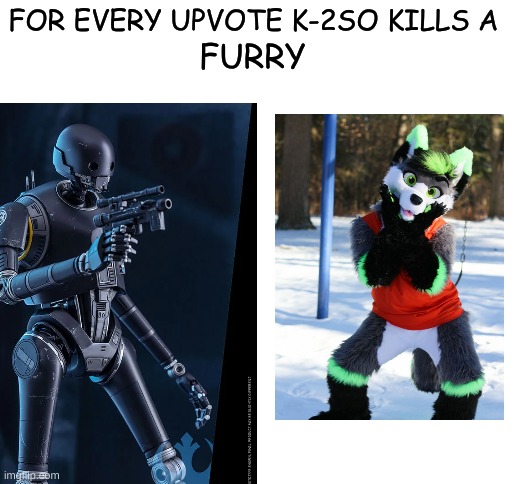i tried | FOR EVERY UPVOTE K-2SO KILLS A; FURRY | image tagged in blank white template | made w/ Imgflip meme maker