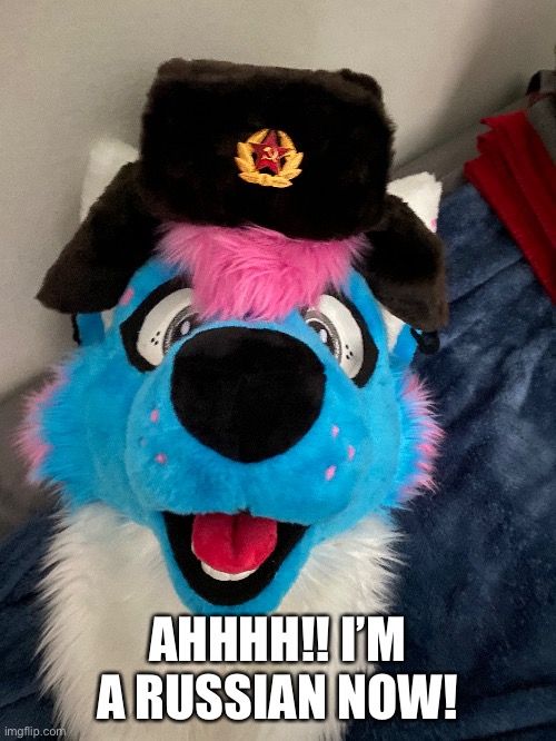 Help!!! | AHHHH!! I’M A RUSSIAN NOW! | image tagged in memes,furry,fursuit | made w/ Imgflip meme maker