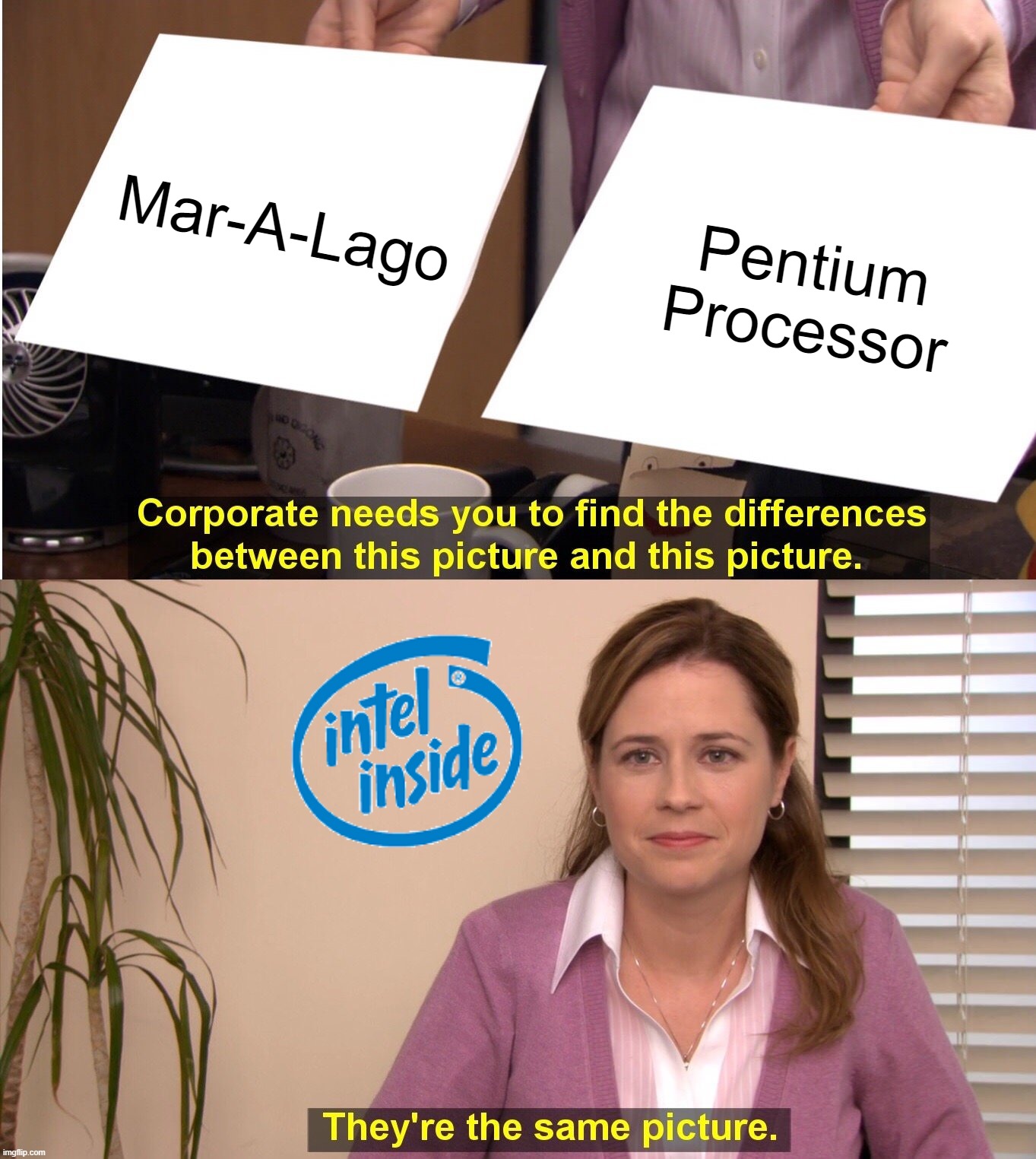 The difference between Mar-A-Lago and a Pentium Processor | Mar-A-Lago; Pentium Processor | image tagged in memes,they're the same picture,trump | made w/ Imgflip meme maker