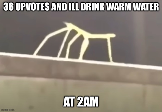 warm water | 36 UPVOTES AND ILL DRINK WARM WATER; AT 2AM | image tagged in stick bugged but no text | made w/ Imgflip meme maker