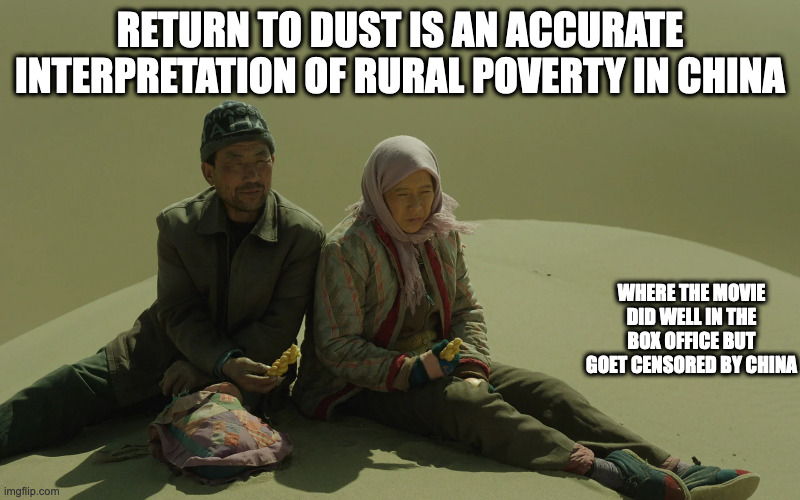 Return to Dust | RETURN TO DUST IS AN ACCURATE INTERPRETATION OF RURAL POVERTY IN CHINA; WHERE THE MOVIE DID WELL IN THE BOX OFFICE BUT GOET CENSORED BY CHINA | image tagged in movies,return to dust,memes | made w/ Imgflip meme maker