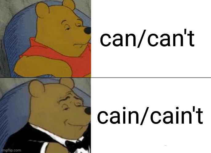 Cain you cain, or cain you cain't? | can/can't; cain/cain't | image tagged in memes,tuxedo winnie the pooh | made w/ Imgflip meme maker