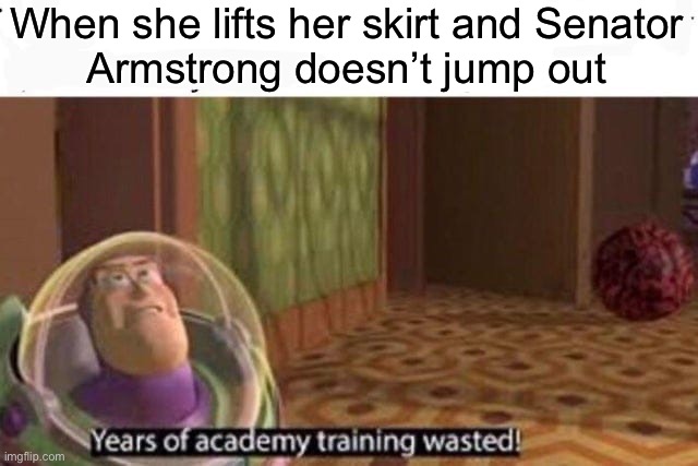 How many other lies have I been told by the council? | When she lifts her skirt and Senator
Armstrong doesn’t jump out | image tagged in years of academy training wasted | made w/ Imgflip meme maker