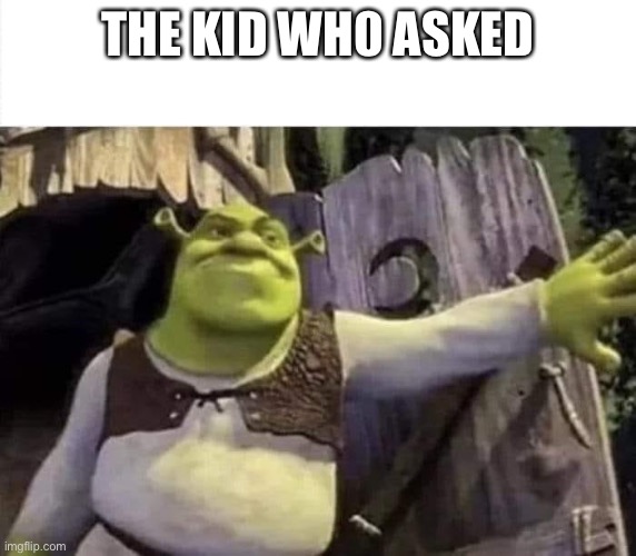 Shrek opens the door | THE KID WH0 ASKED | image tagged in shrek opens the door | made w/ Imgflip meme maker
