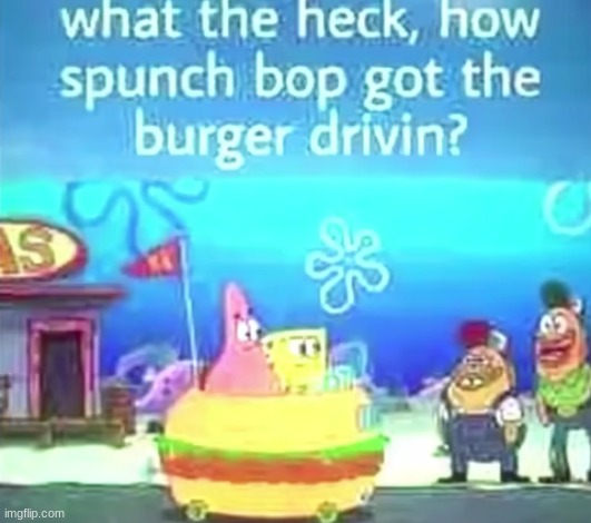 spunch bop drivn the borger :0000 | image tagged in spunch bop | made w/ Imgflip meme maker